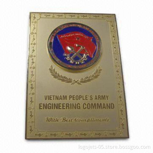Plaque, Available in Various Designs, Made of Die-struck Copper, Zinc-alloy or Pewter Materials